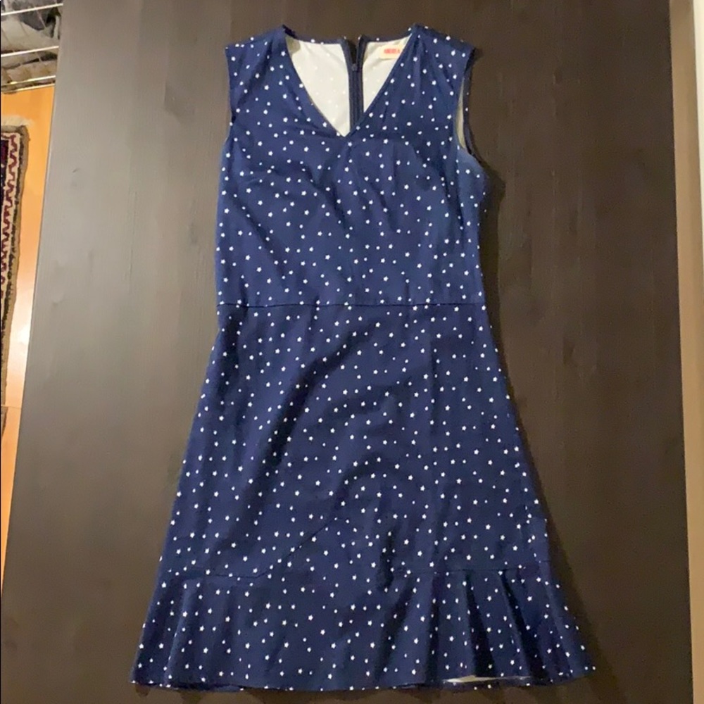 Navy blue mini dress with white star print